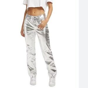 Good American Women's Good Icon Metallic Faux Leather Pants Metallic Silver 8 29